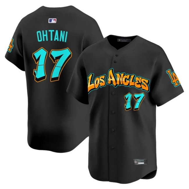 Men's Los Angeles Dodgers #17 Shohei Ohtani 'Graffiti Street Style Edition' Limited Jersey Black - All Stitched