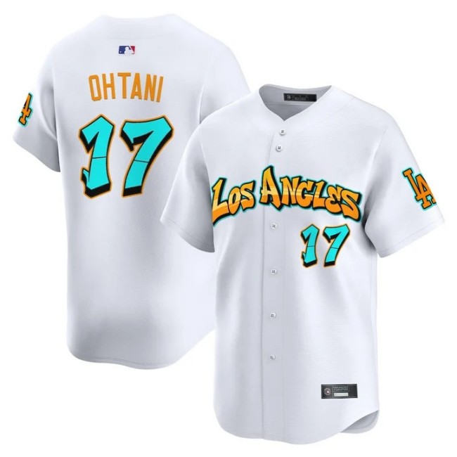 Men's Los Angeles Dodgers #17 Shohei Ohtani 'Graffiti Street Style Edition' Limited Jersey White - All Stitched