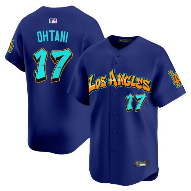 Men's Los Angeles Dodgers #17 Shohei Ohtani 'Graffiti Street Style Edition' Limited Jersey Royal - All Stitched