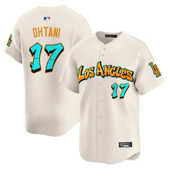 Men's Los Angeles Dodgers #17 Shohei Ohtani 'Graffiti Street Style Edition' Limited Jersey Cream - All Stitched