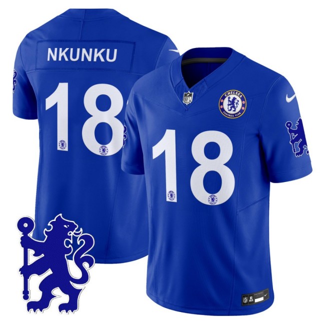 Chelsea #18 Christopher Nkunku 2025 NFL Nike Vapor Limited Football Jersey Blue - All stitched