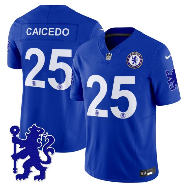 Chelsea #25 Moises Caicedo 2025 NFL Nike Vapor Limited Football Jersey Blue - All stitched