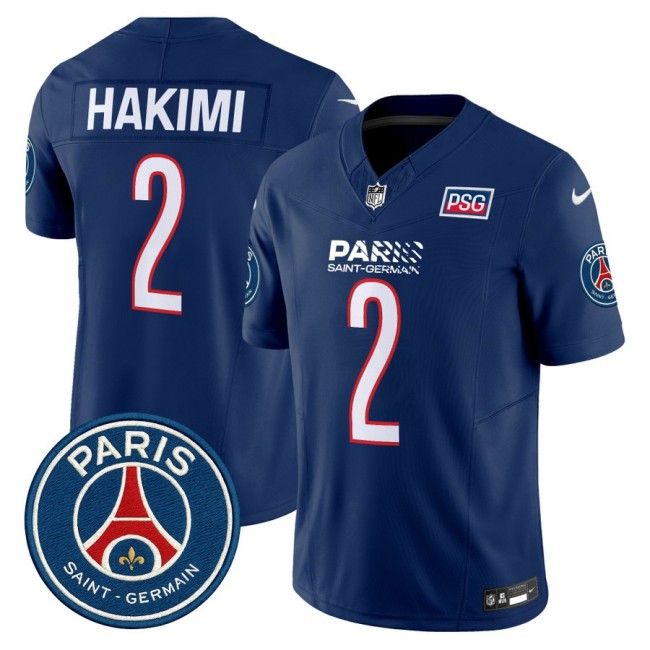 Paris Saint-Germain #2 Achraf Hakimi 2025 NFL Football Nike Vapor Limited Jersey Navy - Stitched