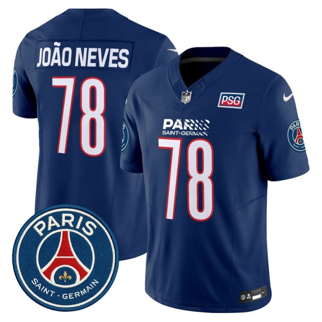 Paris Saint-Germain #78 Joao Neves 2025 NFL Football Nike Vapor Limited Jersey Navy - Stitched
