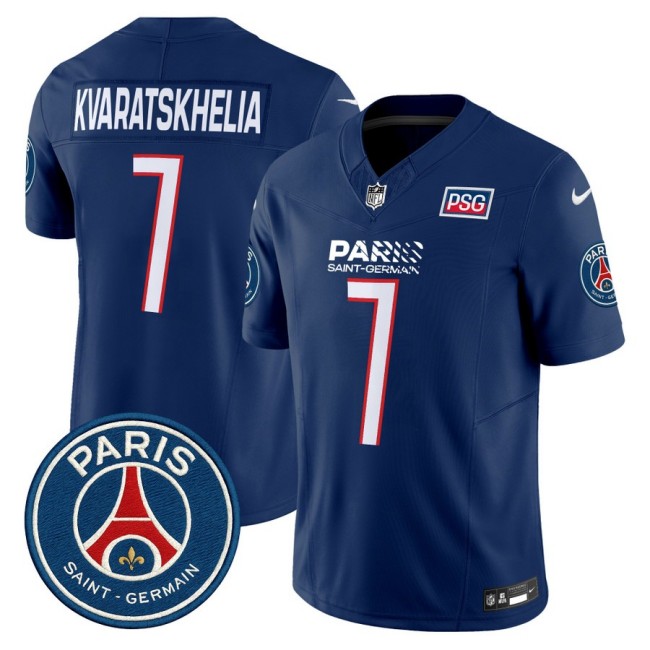 Paris Saint-Germain #7 Khvicha Kvaratskhelia 2025 NFL Football Nike Vapor Limited Jersey Navy - Stitched