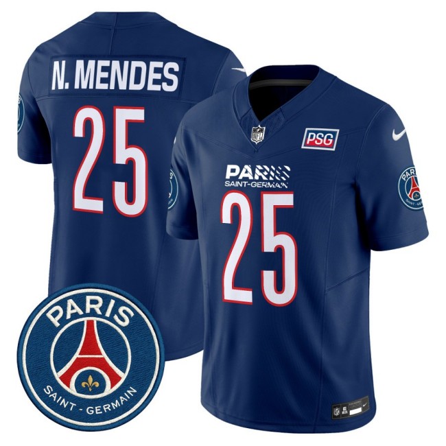 Paris Saint-Germain #25 Nuno Mendes 2025 NFL Football Nike Vapor Limited Jersey Navy - Stitched
