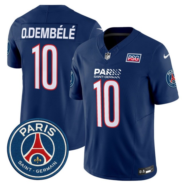 Paris Saint-Germain #10 Ousmane Dembele 2025 NFL Football Nike Vapor Limited Jersey Navy - Stitched