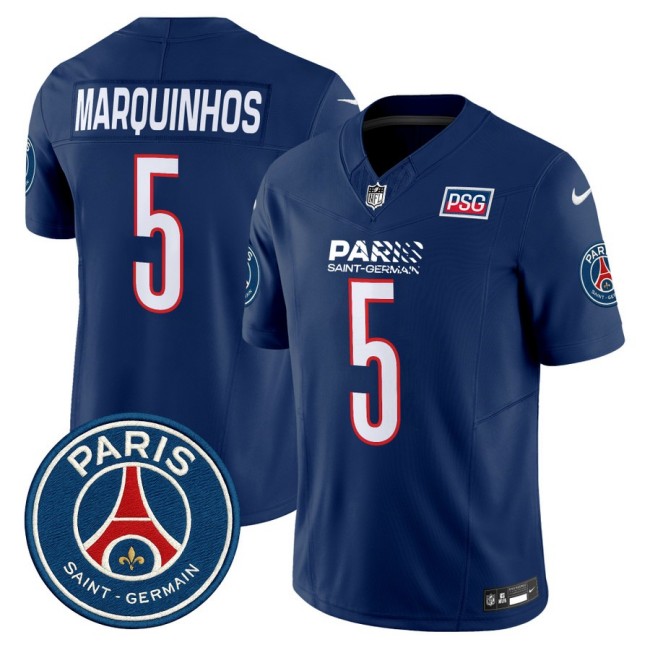 Paris Saint-Germain #5 Marquinhos 2025 NFL Football Nike Vapor Limited Jersey Navy - Stitched