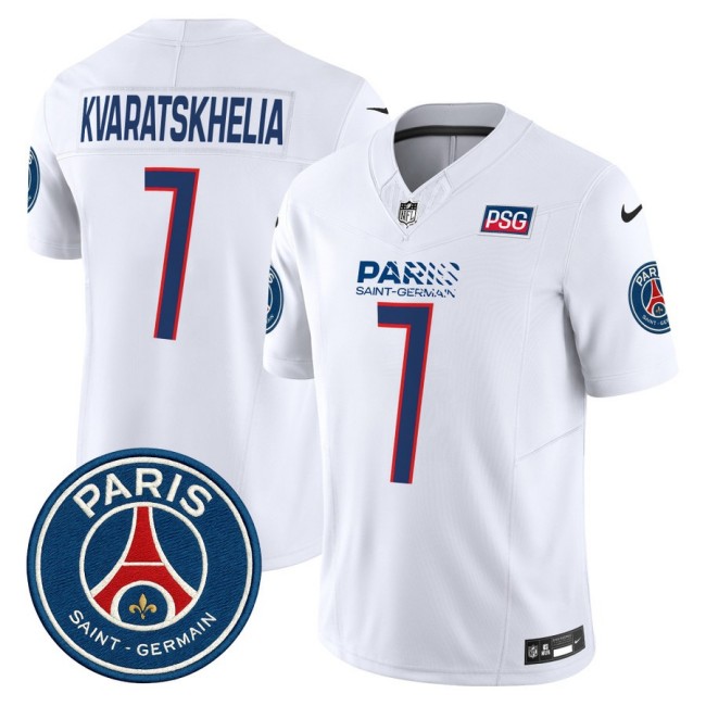Paris Saint-Germain #7 Khvicha Kvaratskhelia 2025 NFL Football Nike Vapor Limited Jersey White - Stitched