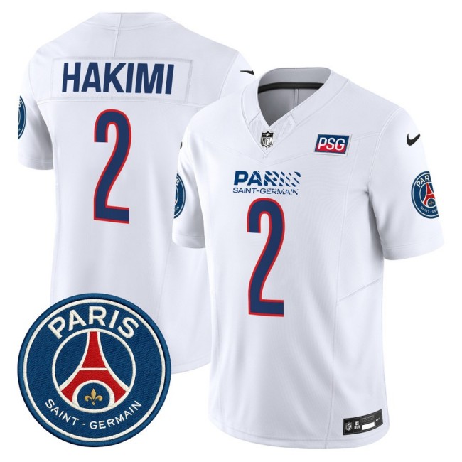 Paris Saint-Germain #2 Achraf Hakimi 2025 NFL Football Nike Vapor Limited Jersey White - Stitched