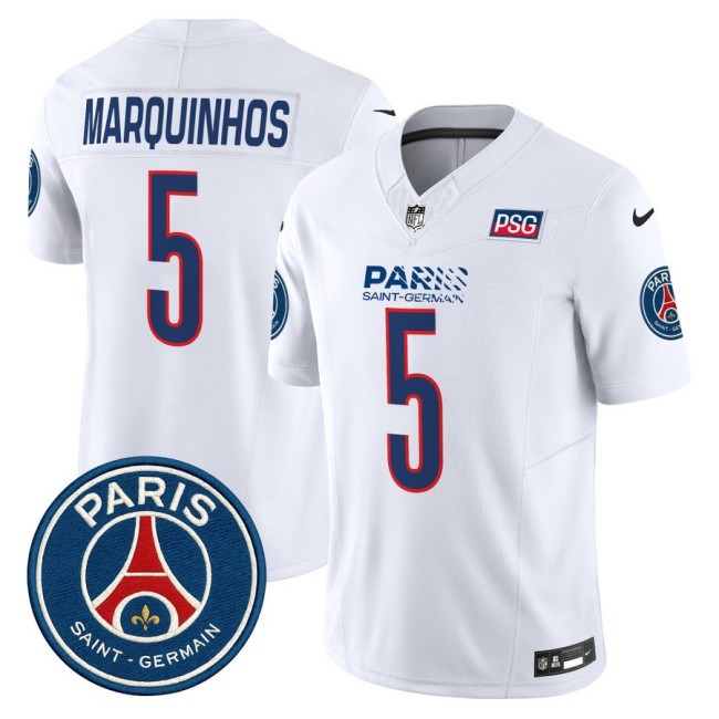 Paris Saint-Germain #5 Marquinhos 2025 NFL Football Nike Vapor Limited Jersey White - Stitched
