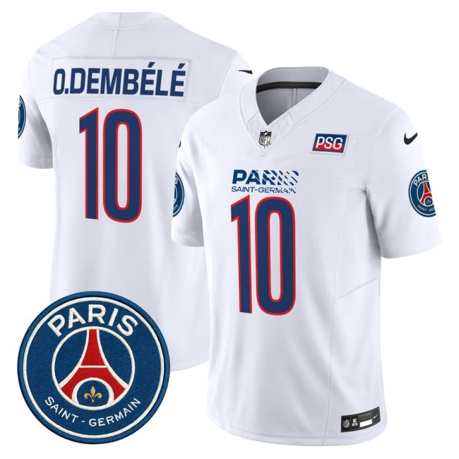 Paris Saint-Germain #10 Ousmane Dembele 2025 NFL Football Nike Vapor Limited Jersey White - Stitched