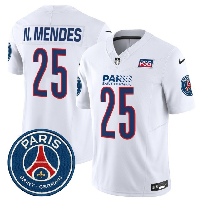 Paris Saint-Germain #25 Nuno Mendes 2025 NFL Football Nike Vapor Limited Jersey White - Stitched