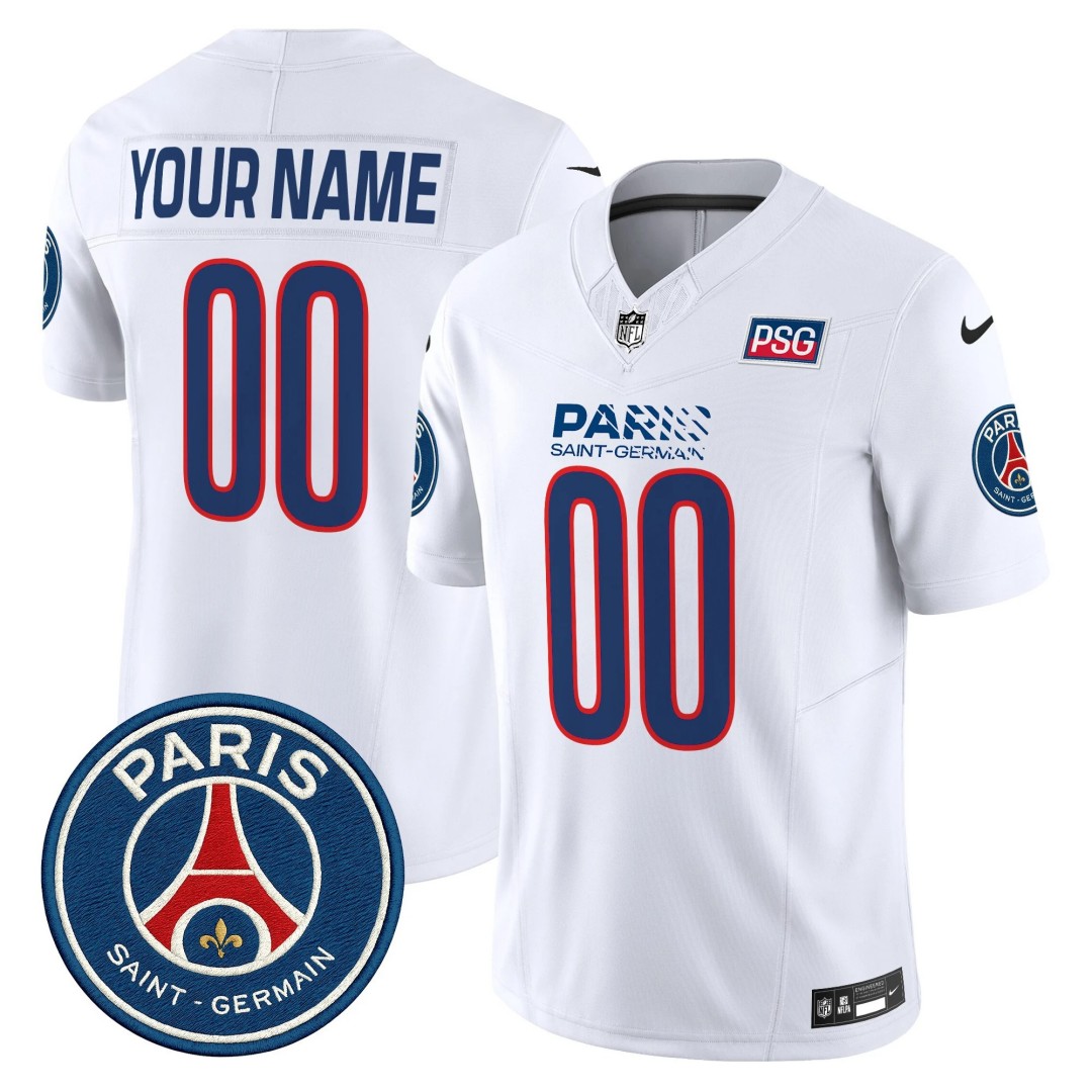 Paris Saint-Germain 2025 Soccer x NFL Football Nike Vapor Limited Custom Jersey White - Stitched