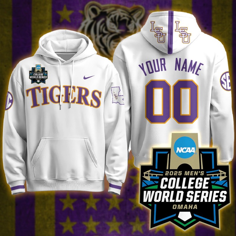 LSU Tigers Custom Nike 2025 Men's College World Series Limited Hoodie White - All Stitched