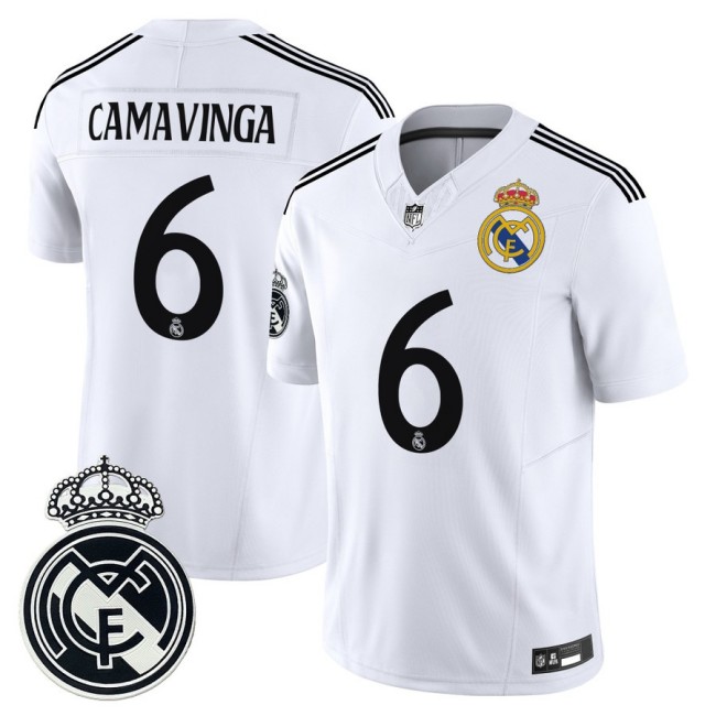 Real Madrid #6 Eduardo Camavinga 2025 NFL Vapor Limited Football Jersey White - All stitched