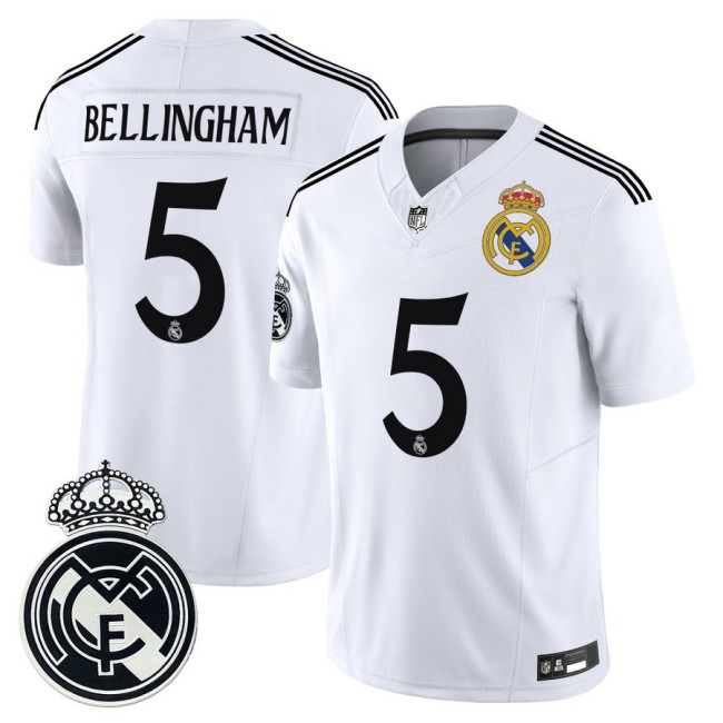 Real Madrid #5 Jude Bellingham 2025 NFL Vapor Limited Football Jersey White - All stitched