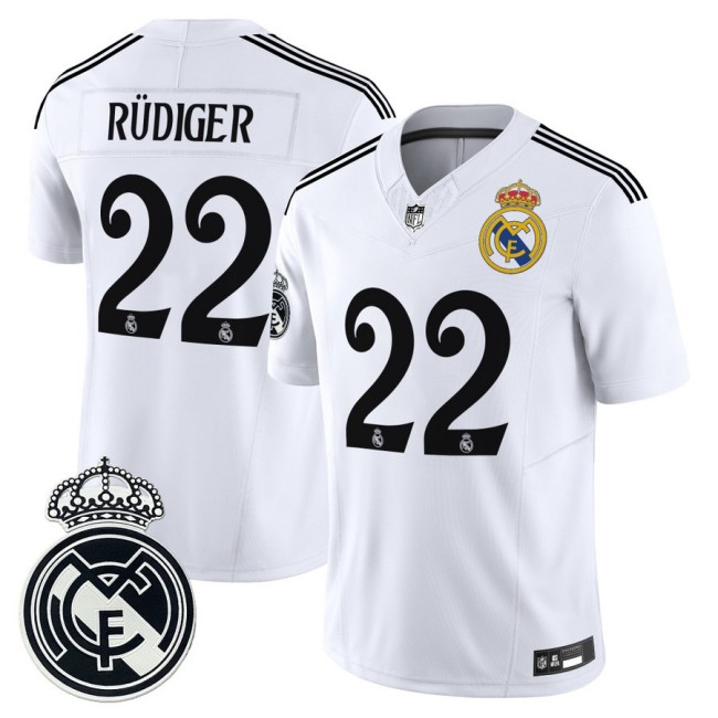 Real Madrid #22 Antonio Rudiger 2025 NFL Vapor Limited Football Jersey White - All stitched