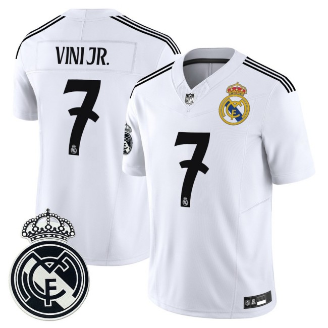 Real Madrid #7 Vinicius Junior 2025 NFL Vapor Limited Football Jersey White - All stitched