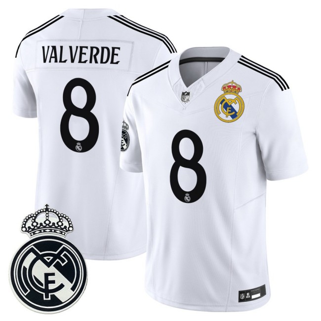 Real Madrid #8 Federico Valverde 2025 NFL Vapor Limited Football Jersey White - All stitched