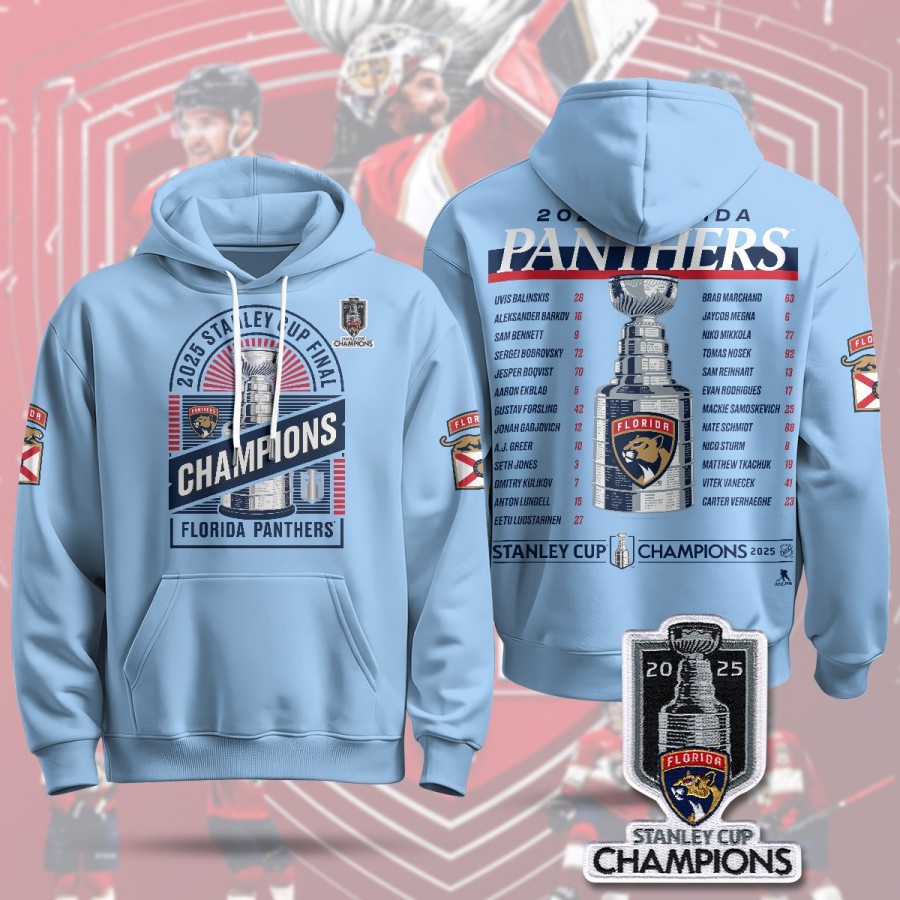 Florida Panthers 2025 Stanley Cup Champions Hoodie Blue B4 - Printed