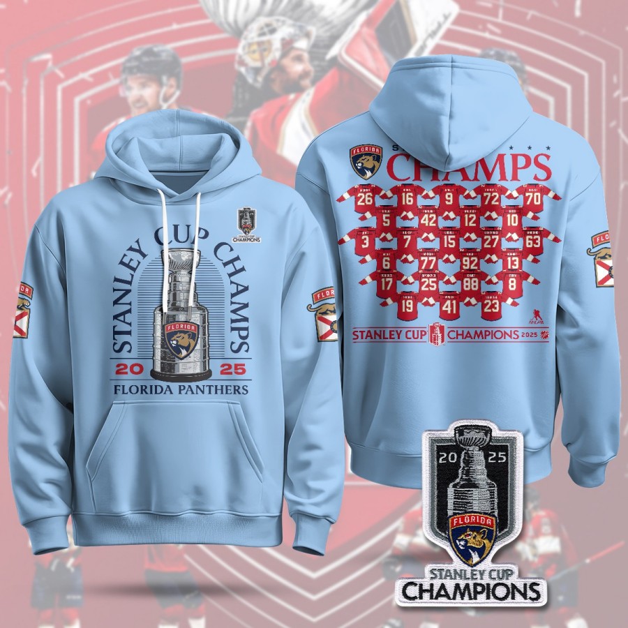 Florida Panthers 2025 Stanley Cup Champions Hoodie Blue B2 - Printed