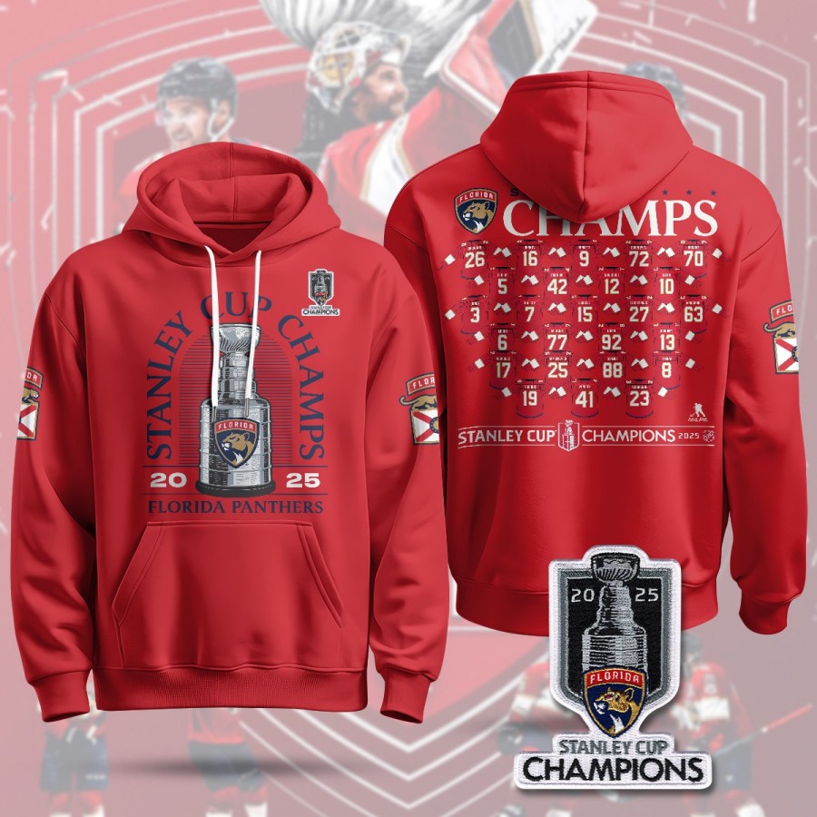 Florida Panthers 2025 Stanley Cup Champions Hoodie Red R2 - Printed