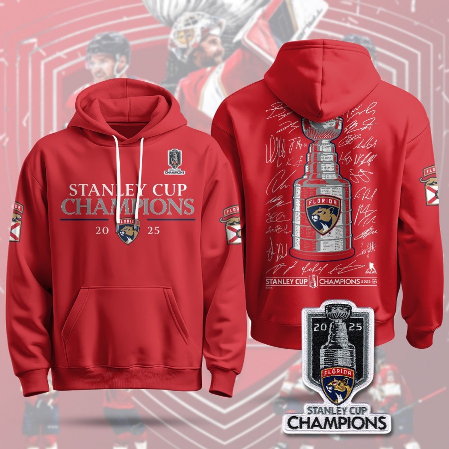 Florida Panthers 2025 Stanley Cup Champions Hoodie Red R1 - Printed