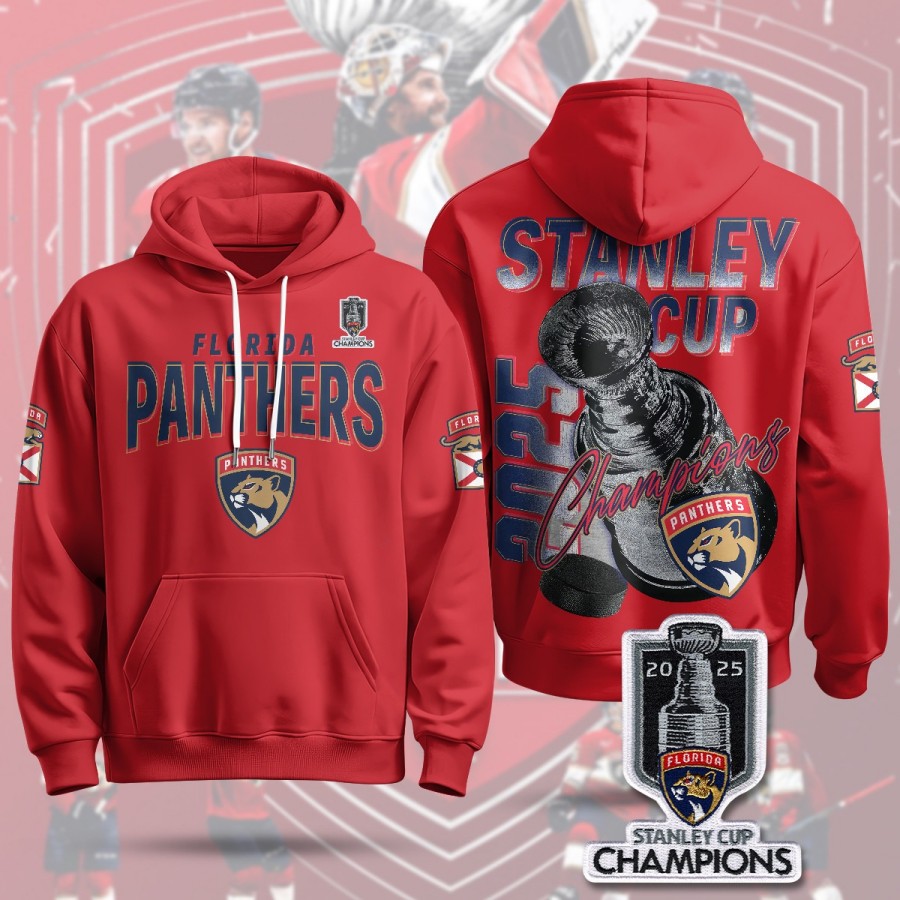 Florida Panthers 2025 Stanley Cup Champions Hoodie Red R3 - Printed