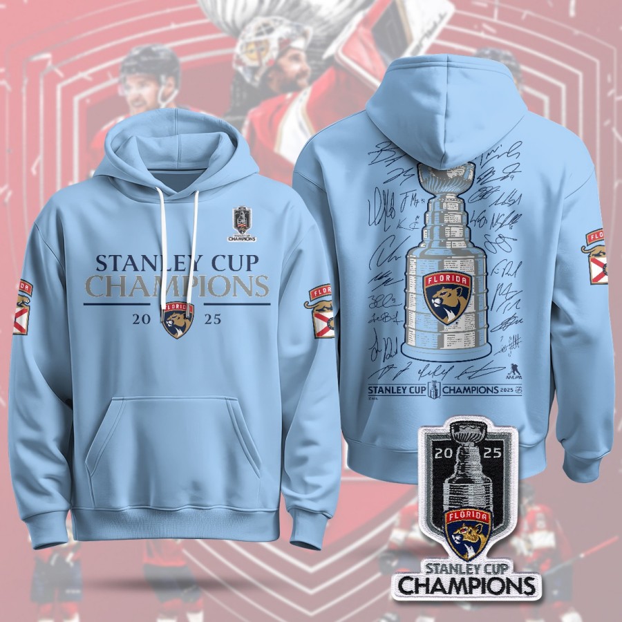 Florida Panthers 2025 Stanley Cup Champions Hoodie Blue B1 - Printed