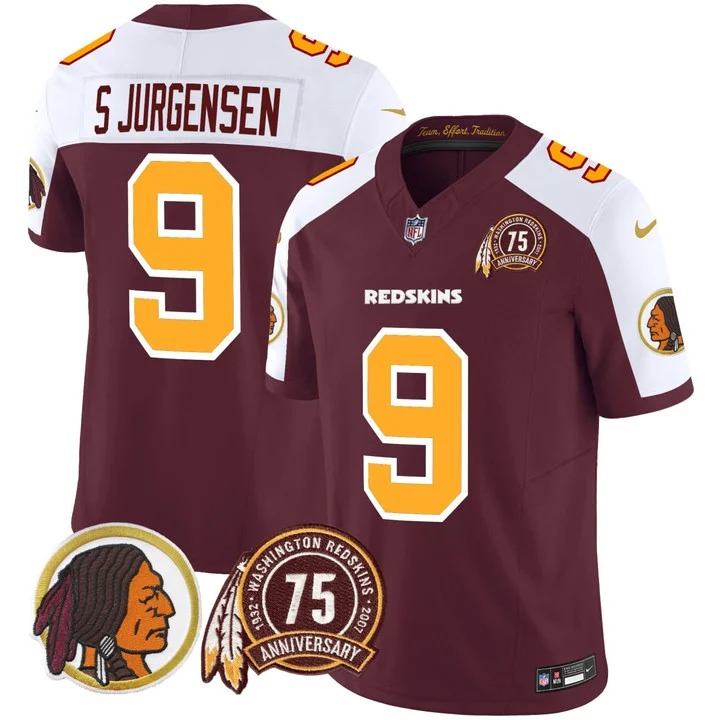 Men's Washington Redskins #9 Sonny Jurgensen Burgundy Alternate Throwback 75th Patch F.U.S.E. Limited Stitched Football Jersey