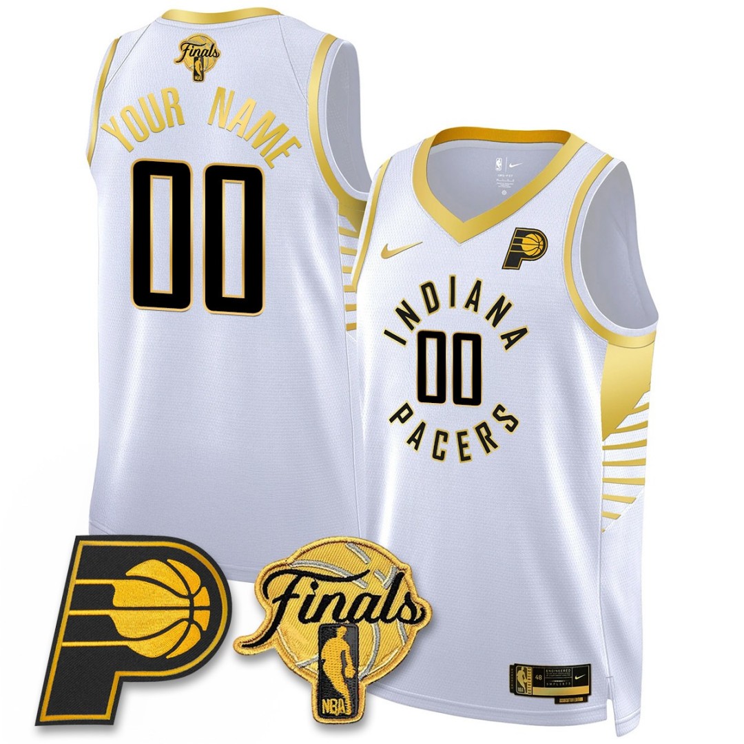 Indiana Pacers Active Player Custom Team Logo Swingman Finals Patch White Gold Stitched Basketball Jersey