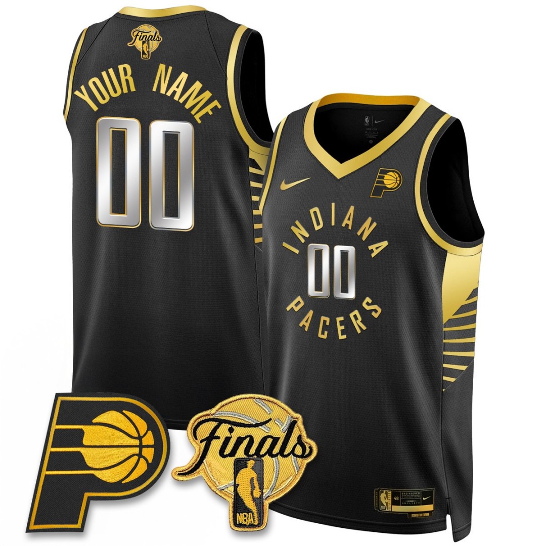 Indiana Pacers Active Player Custom Team Logo Swingman Finals Patch Black Gold Stitched Basketball Jersey
