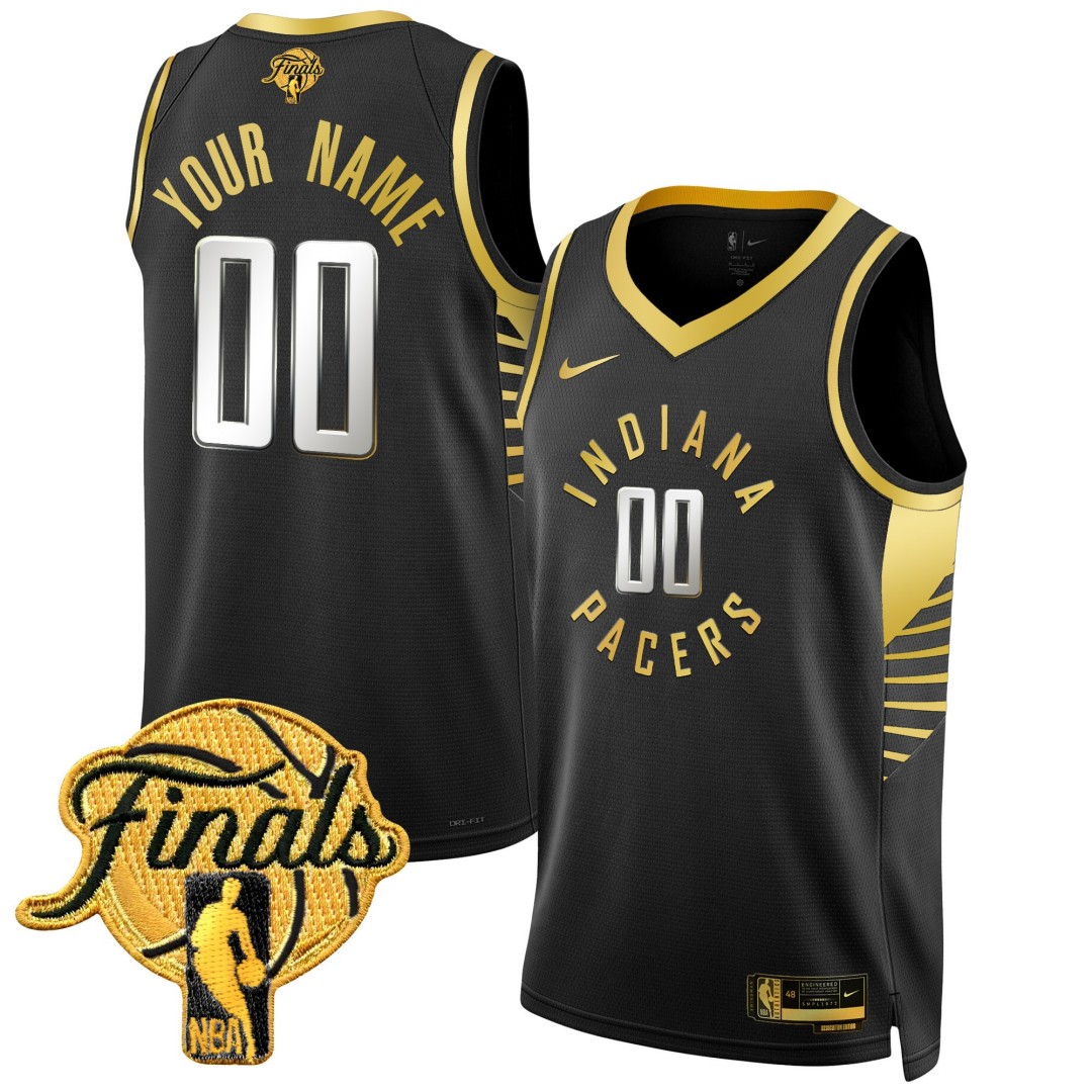Indiana Pacers Active Player Custom Swingman 2025 Finals Patch Black Gold Stitched Basketball Jersey
