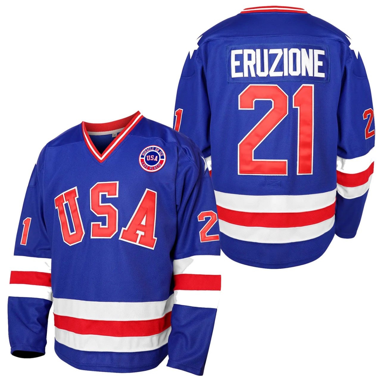 Men's Mike Eruzione #21 USA Hockey Royal Blue Jersey - All Stitched