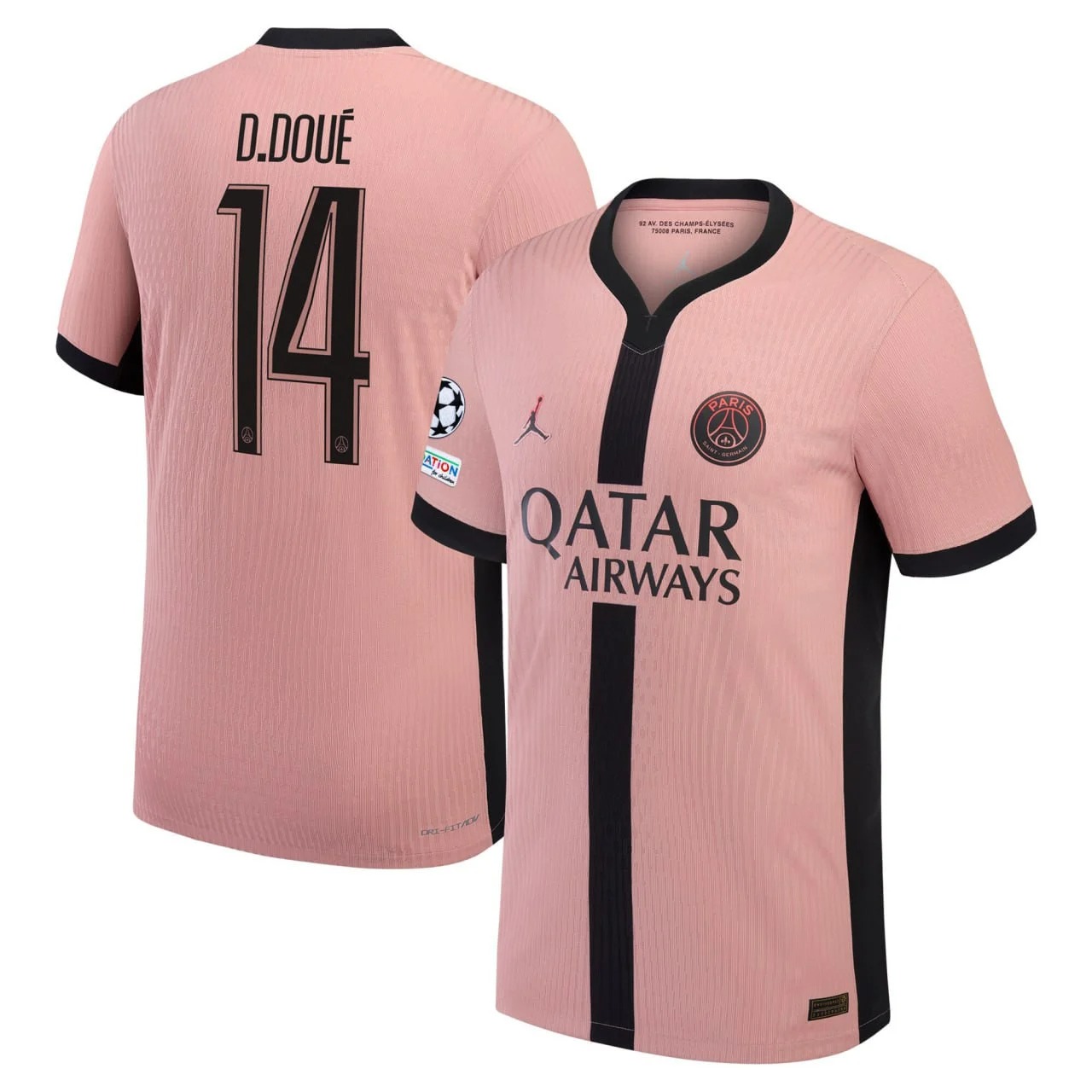 Men's Desire Doue #14 PSG Jordan Third 2024-25 Pink Jersey - Printed