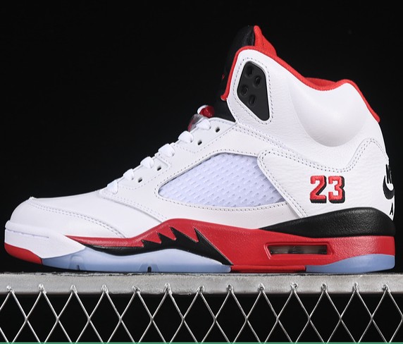 Men's Air Jordan 5 Retro 'Fire Red' Black Tongue 2025 White/ Fire Red/ Black HQ7978-101 Sneaker