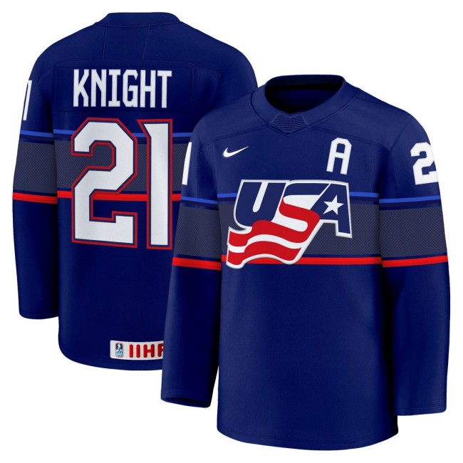 Men's Size 2025 USA Women’s Hockey #21 Hilary Knight Blue Jersey - All Stitched
