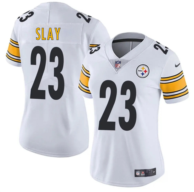 Women's Pittsburgh Steelers #23 Darius Slay White 2025 Vapor Untouchable Limited Stitched Football Jersey