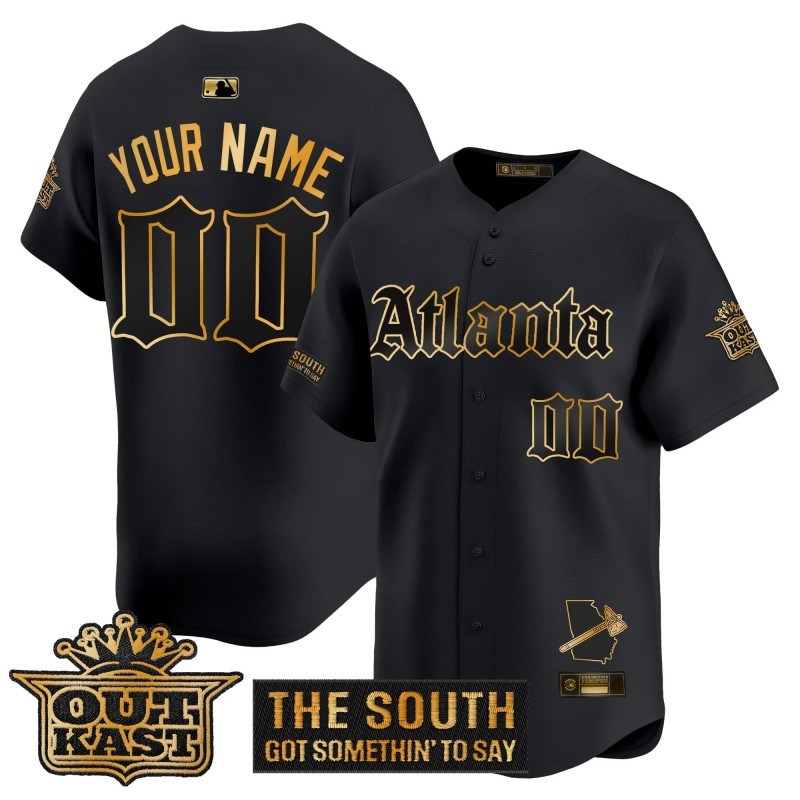 Atlanta Braves Custom 'Gothic South x Outkast Edition' Gold Vapor Premier Limited Jersey Black - All Stitched