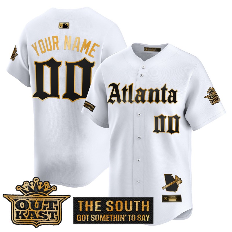 Atlanta Braves Custom 'Gothic South x Outkast Edition' Gold Vapor Premier Limited Jersey White - All Stitched