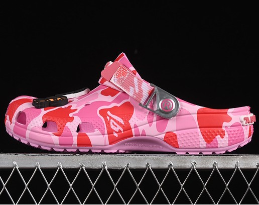 Unisex Bape X Crocs Classic Clog Pink Red Sandal