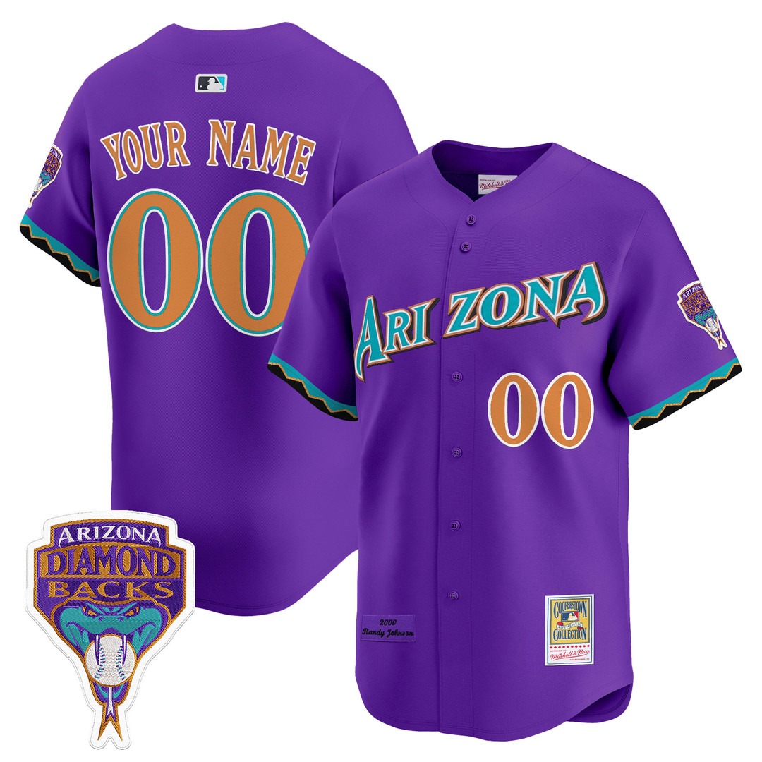 Arizona Diamondbacks Custom Randy Johnson Patch 2000 Cooperstown Throwback Baseball Jersey Purple - All Stitched