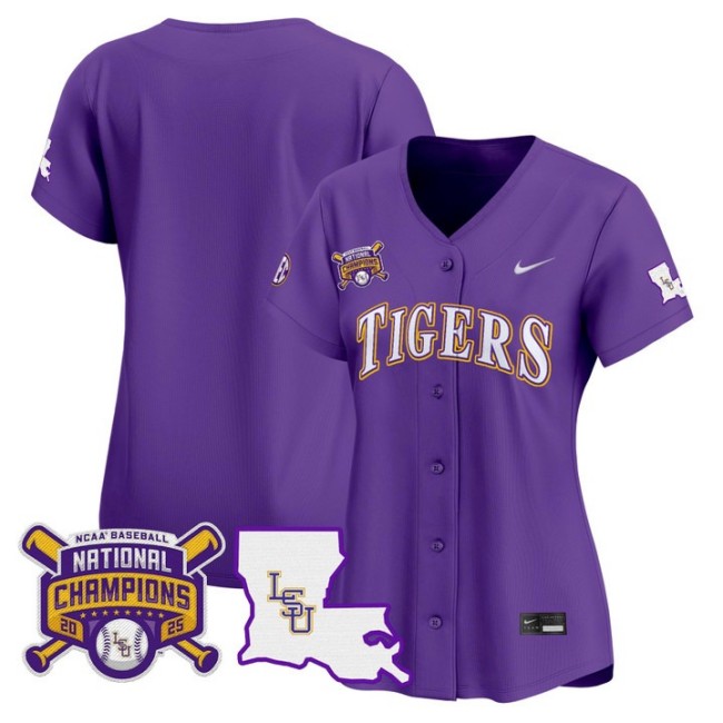 Women's LSU Tigers Blank 2025 College World Series Champions Nike Limited Baseball Stitched Jersey