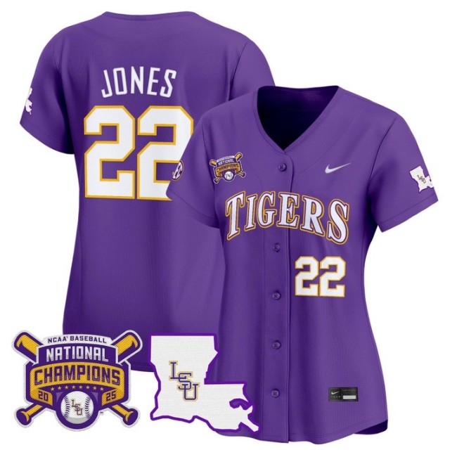 Women's LSU Tigers #22 Jared Jones 2025 College World Series Champions Nike Limited Baseball Stitched Jersey