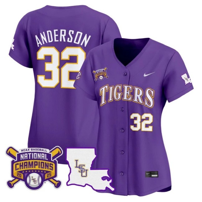 Women's LSU Tigers #32 Kade Anderson 2025 College World Series Champions Nike Limited Baseball Stitched Jersey
