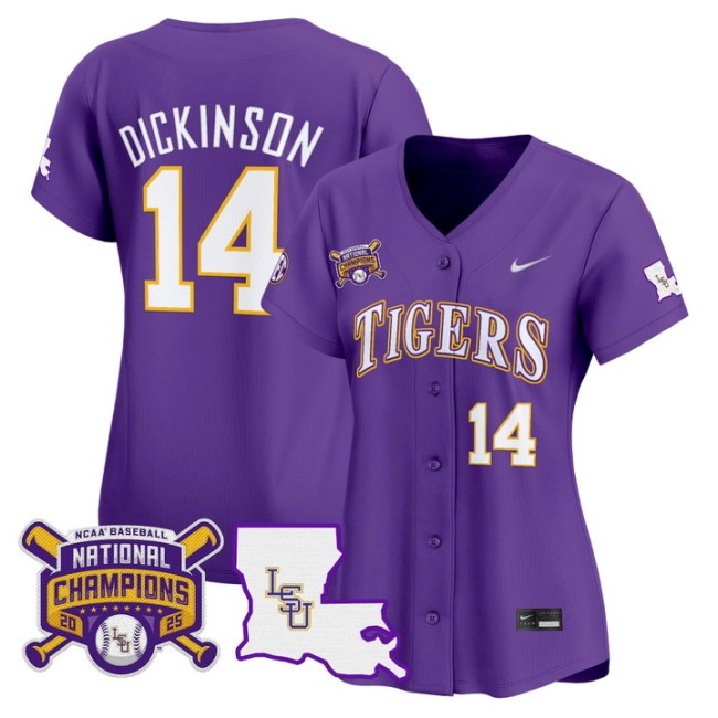 Women's LSU Tigers #14 Daniel Dickinson 2025 College World Series Champions Nike Limited Baseball Stitched Jersey