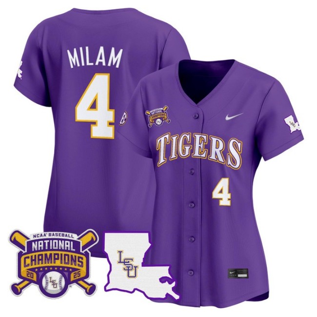 Women's LSU Tigers #4 Steven Milam 2025 College World Series Champions Nike Limited Baseball Stitched Jersey