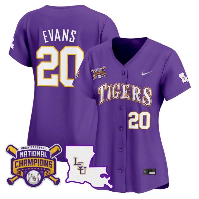 Women's LSU Tigers #20 Casan Evans 2025 College World Series Champions Nike Limited Baseball Stitched Jersey