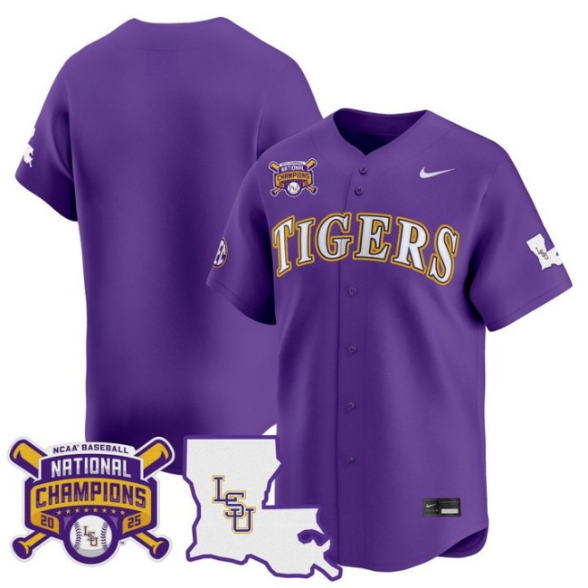 Men's LSU Tigers Blank 2025 College World Series Champions Nike Limited Baseball Stitched Jersey